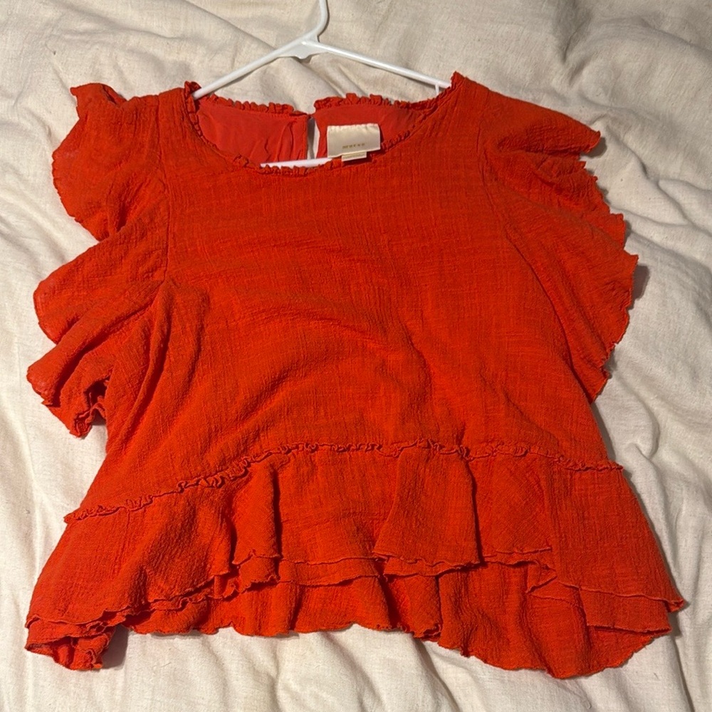 Maeve Vibrant Orange Ruffled Blouse